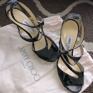 Jimmy choo gray snakeskin sandals